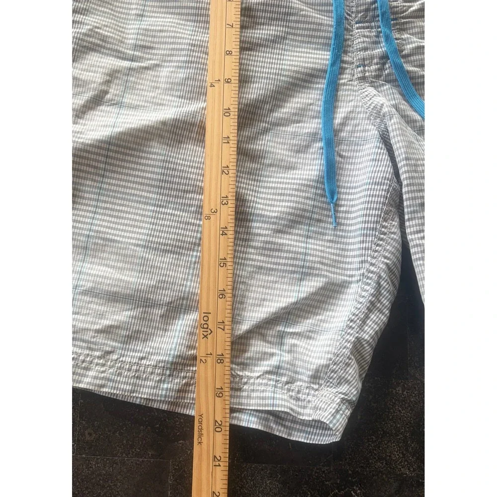 Prana Mens‎ Plaid Board Shorts Size 34 Grey Blue UPF 50+ Swim Trunks